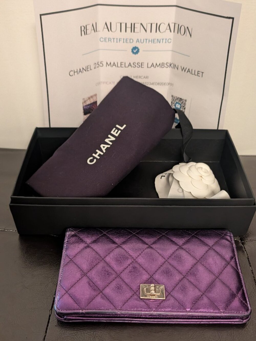 Chanel Metallic Purple Quilted Long Wallet - Box,Dustbag, Ribbon